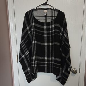 A NEW DAY | Black Plaid Poncho Sweater